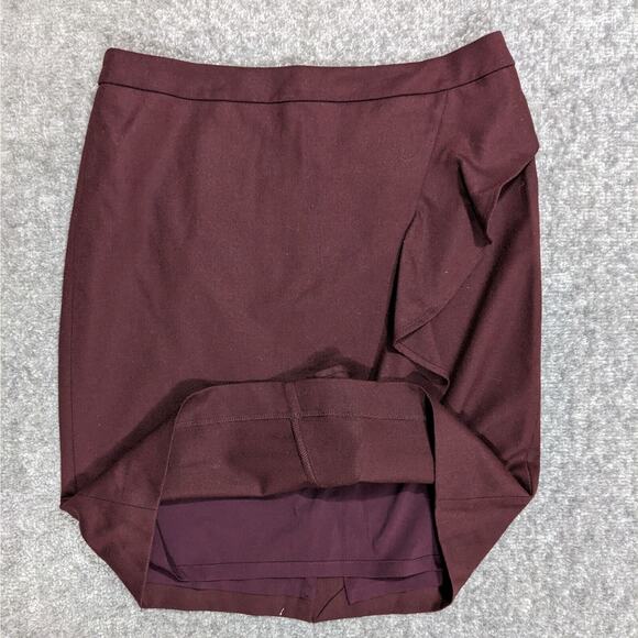 Talbots Pencil Skirt Women Size 8P Red Ruffled Lined Slit Knee Length Career - Picture 6 of 10